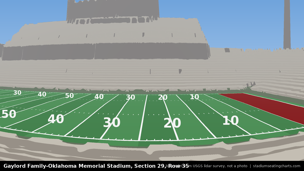 View from Oklahoma Memorial Stadium Section 29, Row 35, looking toward the field