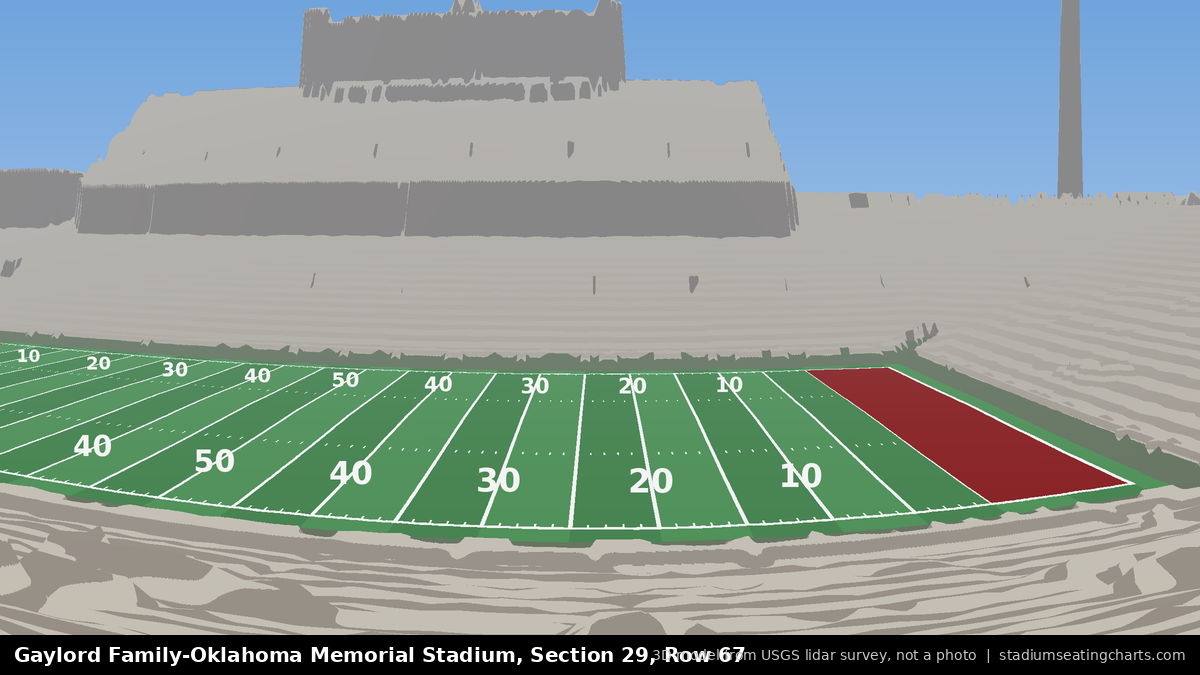 View from Oklahoma Memorial Stadium Section 29, Row 67, looking toward the field
