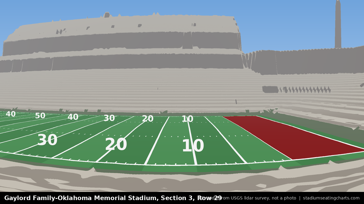 View from Oklahoma Memorial Stadium Section 3, Row 29, looking toward the field