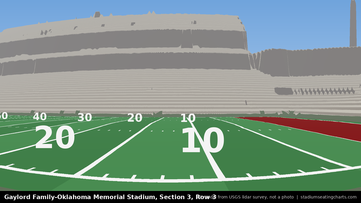 View from Oklahoma Memorial Stadium Section 3, Row 3, looking toward the field