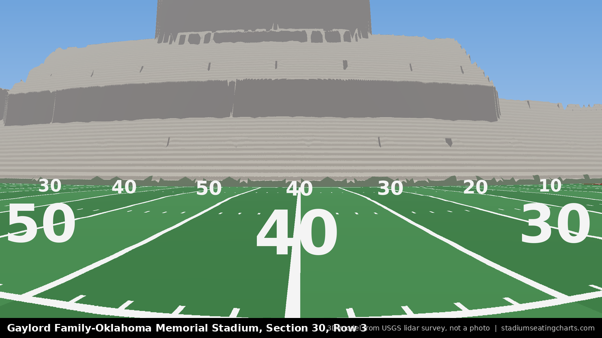 View from Oklahoma Memorial Stadium Section 30, Row 3, looking toward the field
