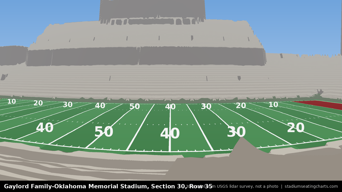 View from Oklahoma Memorial Stadium Section 30, Row 35, looking toward the field
