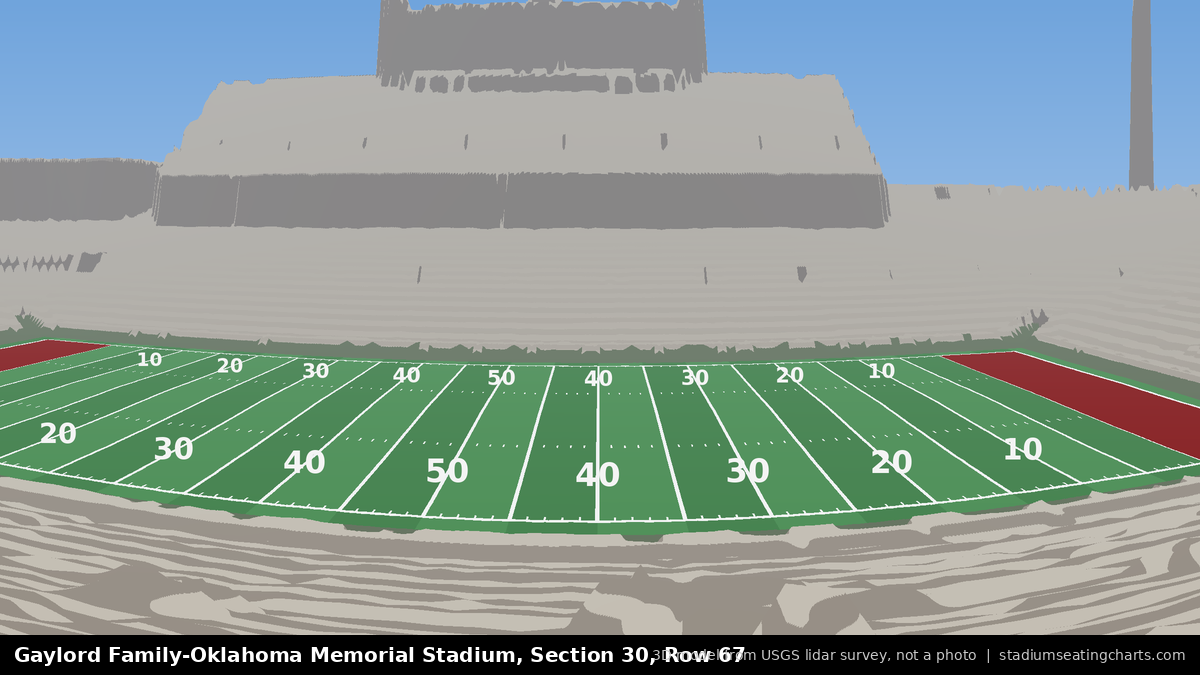 View from Oklahoma Memorial Stadium Section 30, Row 67, looking toward the field