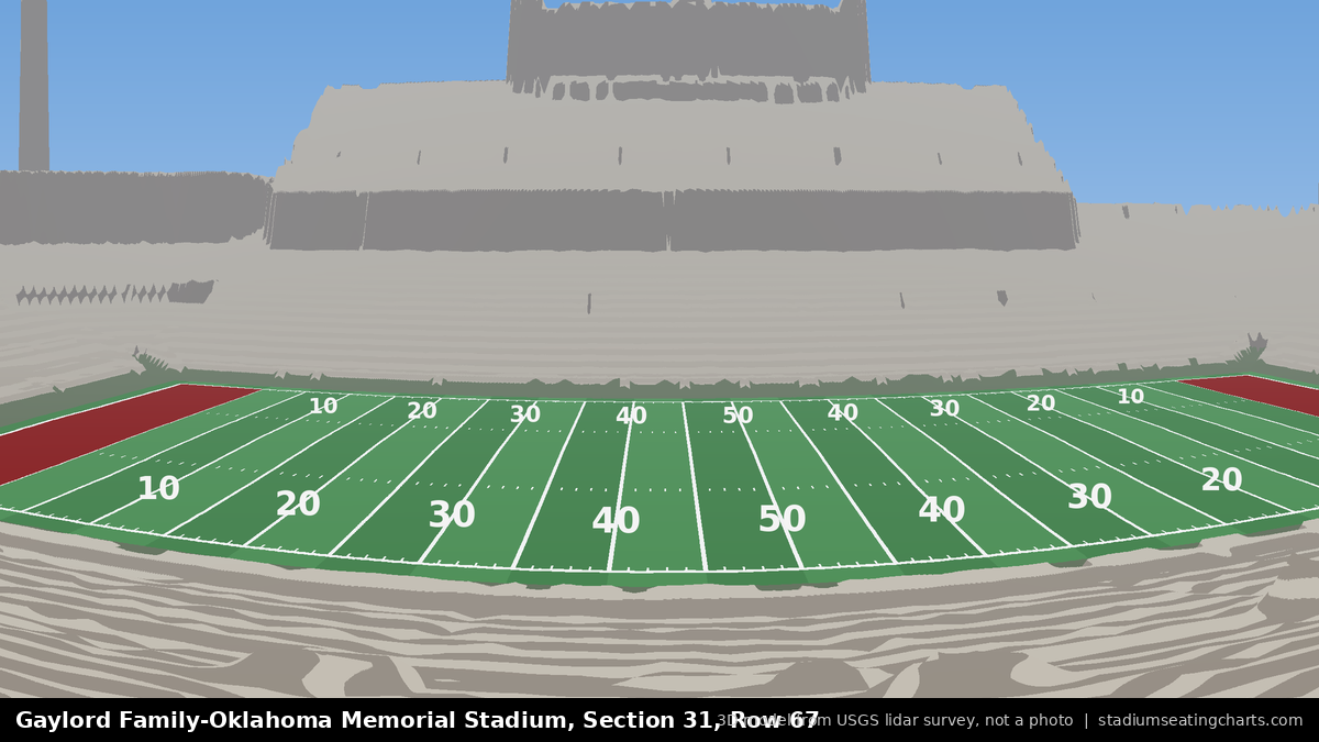 View from Oklahoma Memorial Stadium Section 31, Row 67, looking toward the field