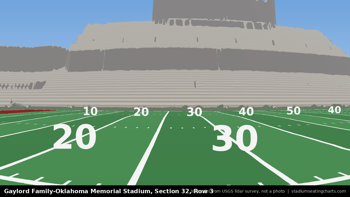 View from Oklahoma Memorial Stadium Section 32, Row 3, looking toward the field