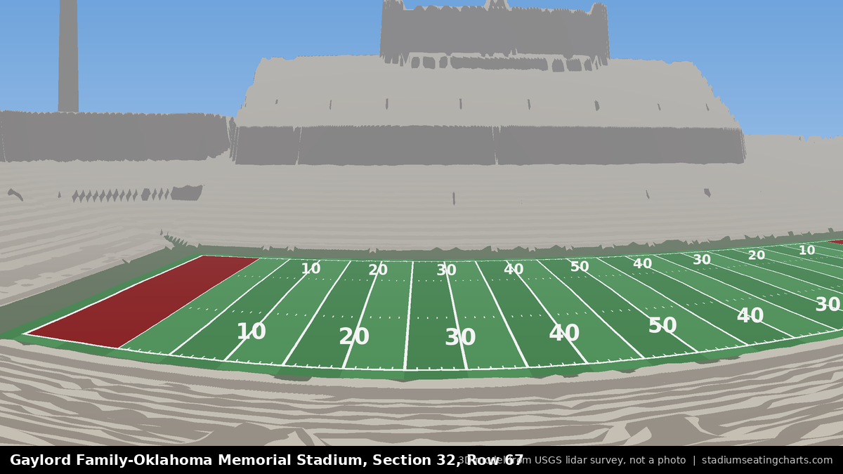View from Oklahoma Memorial Stadium Section 32, Row 67, looking toward the field