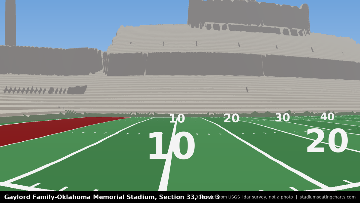 View from Oklahoma Memorial Stadium Section 33, Row 3, looking toward the field