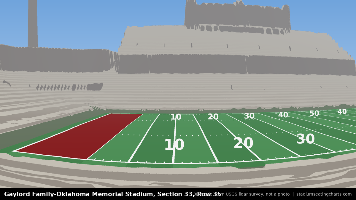 View from Oklahoma Memorial Stadium Section 33, Row 35, looking toward the field