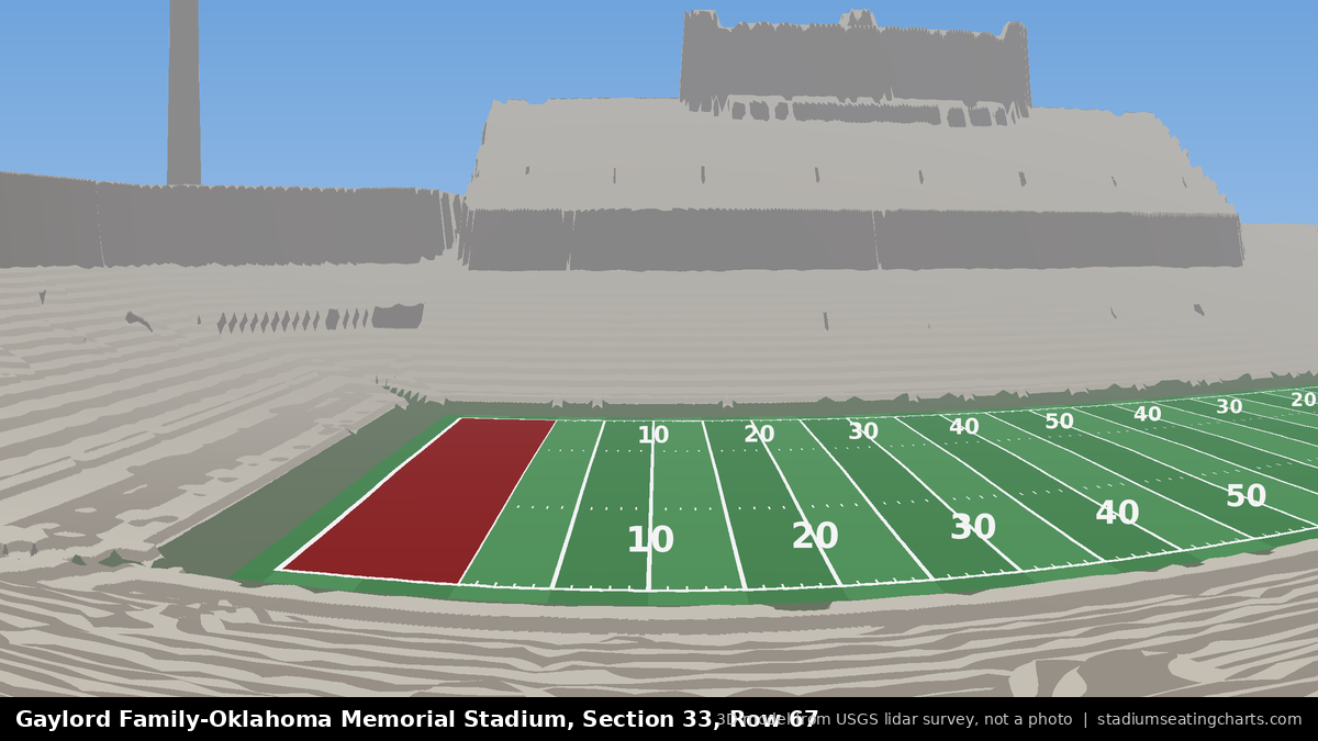 View from Oklahoma Memorial Stadium Section 33, Row 67, looking toward the field
