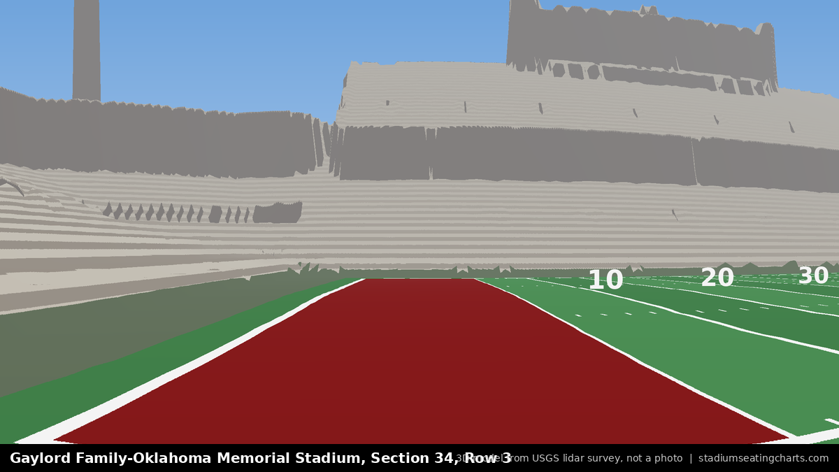 View from Oklahoma Memorial Stadium Section 34, Row 3, looking toward the field