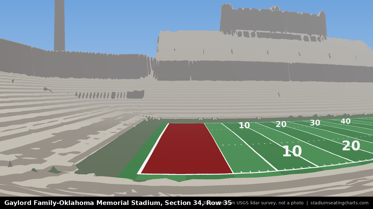 View from Oklahoma Memorial Stadium Section 34, Row 35, looking toward the field