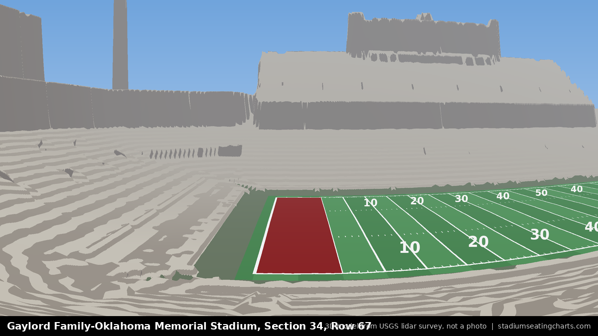 View from Oklahoma Memorial Stadium Section 34, Row 67, looking toward the field
