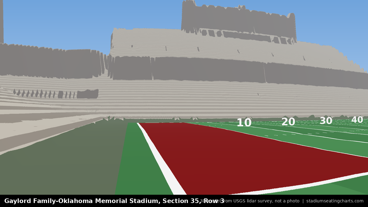 View from Oklahoma Memorial Stadium Section 35, Row 3, looking toward the field