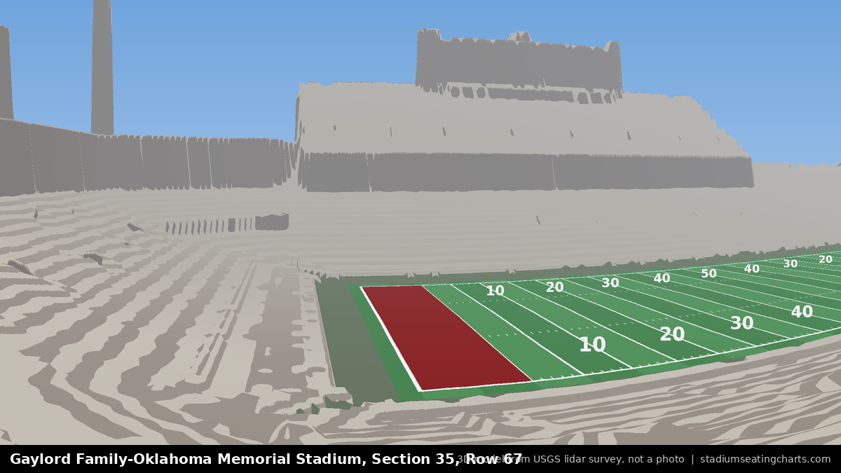 View from Oklahoma Memorial Stadium Section 35, Row 67, looking toward the field