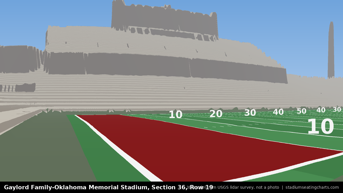 View from Oklahoma Memorial Stadium Section 36, Row 19, looking toward the field