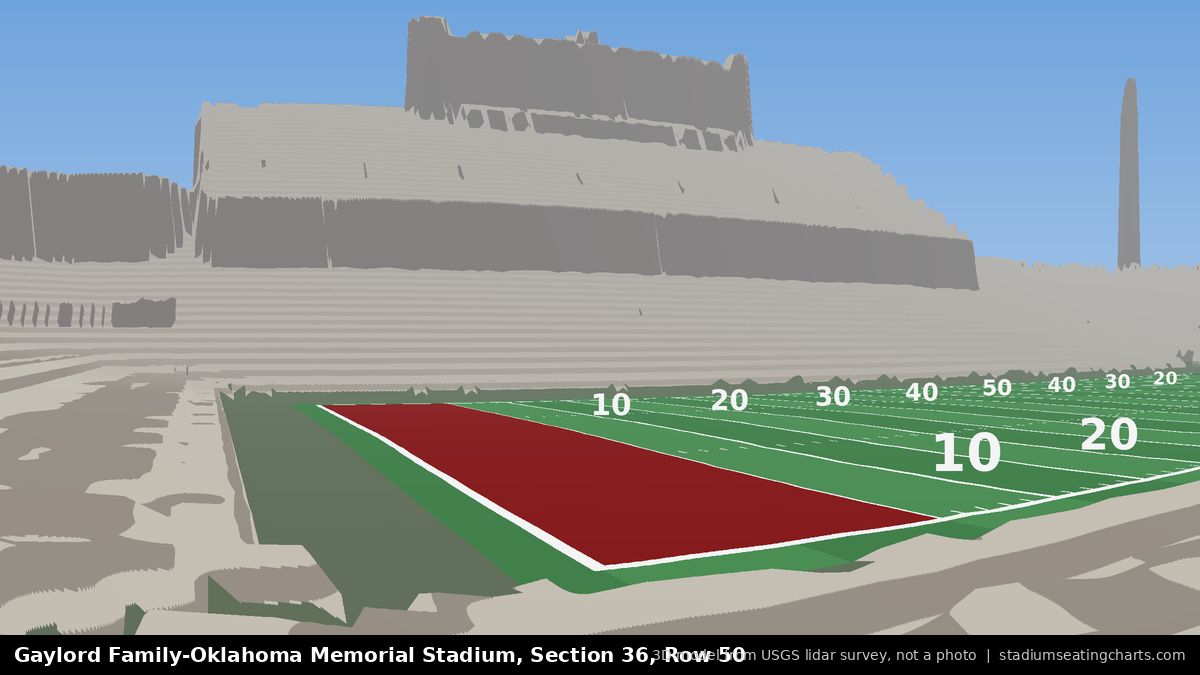 View from Oklahoma Memorial Stadium Section 36, Row 50, looking toward the field