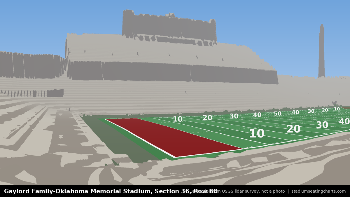 View from Oklahoma Memorial Stadium Section 36, Row 68, looking toward the field