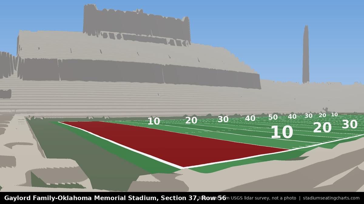 View from Oklahoma Memorial Stadium Section 37, Row 56, looking toward the field