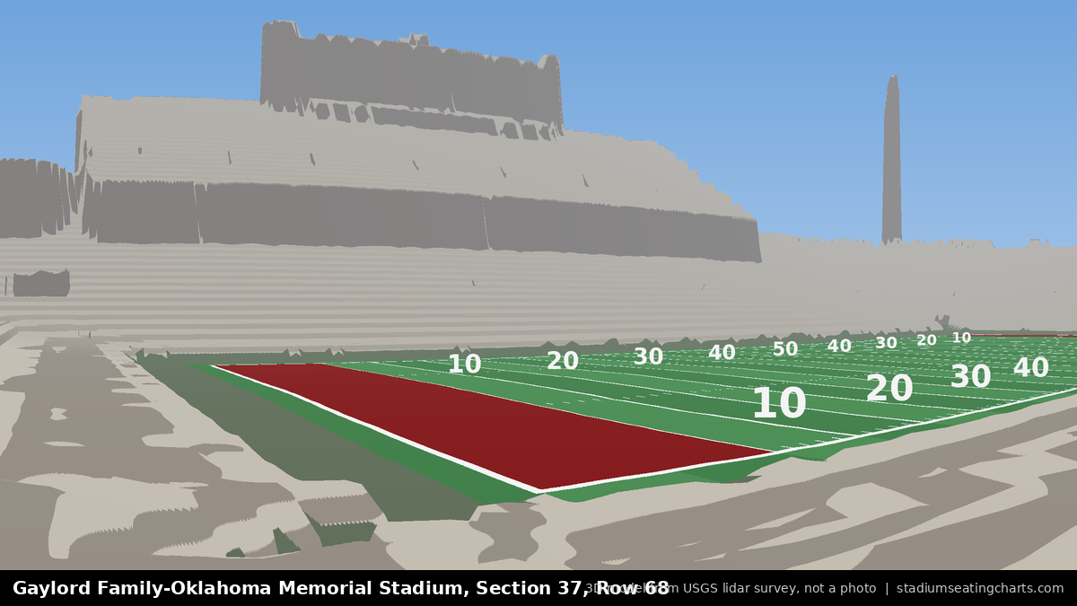 View from Oklahoma Memorial Stadium Section 37, Row 68, looking toward the field