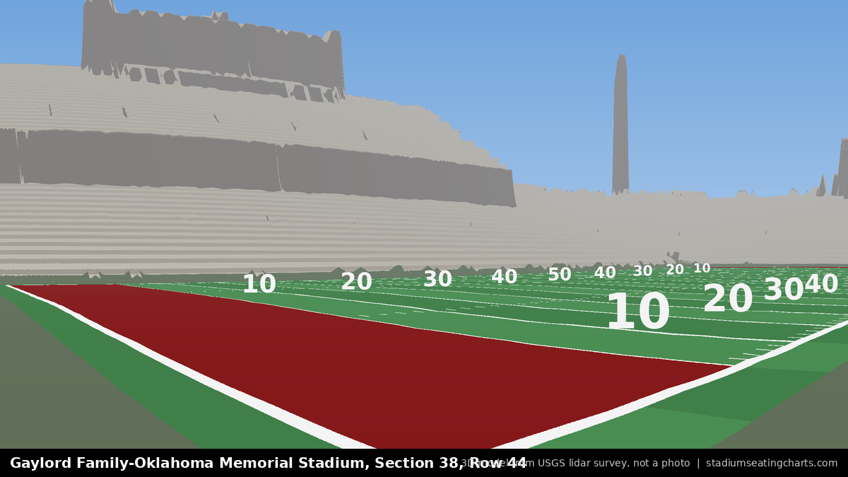 View from Oklahoma Memorial Stadium Section 38, Row 44, looking toward the field