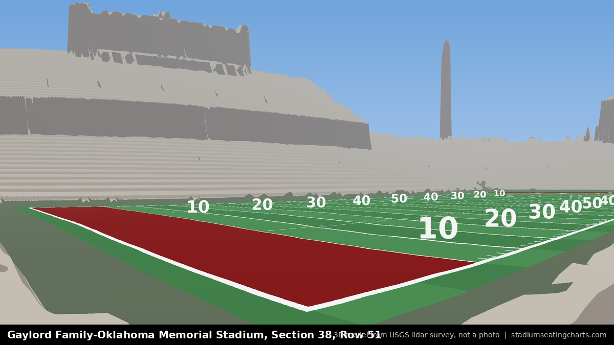 View from Oklahoma Memorial Stadium Section 38, Row 51, looking toward the field