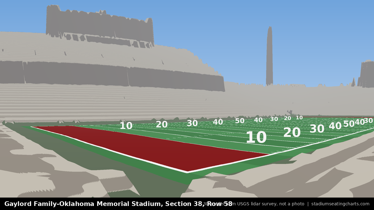 View from Oklahoma Memorial Stadium Section 38, Row 58, looking toward the field