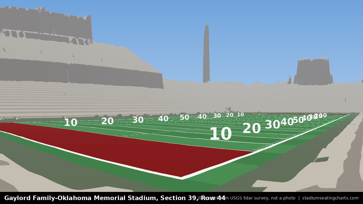 View from Oklahoma Memorial Stadium Section 39, Row 44, looking toward the field