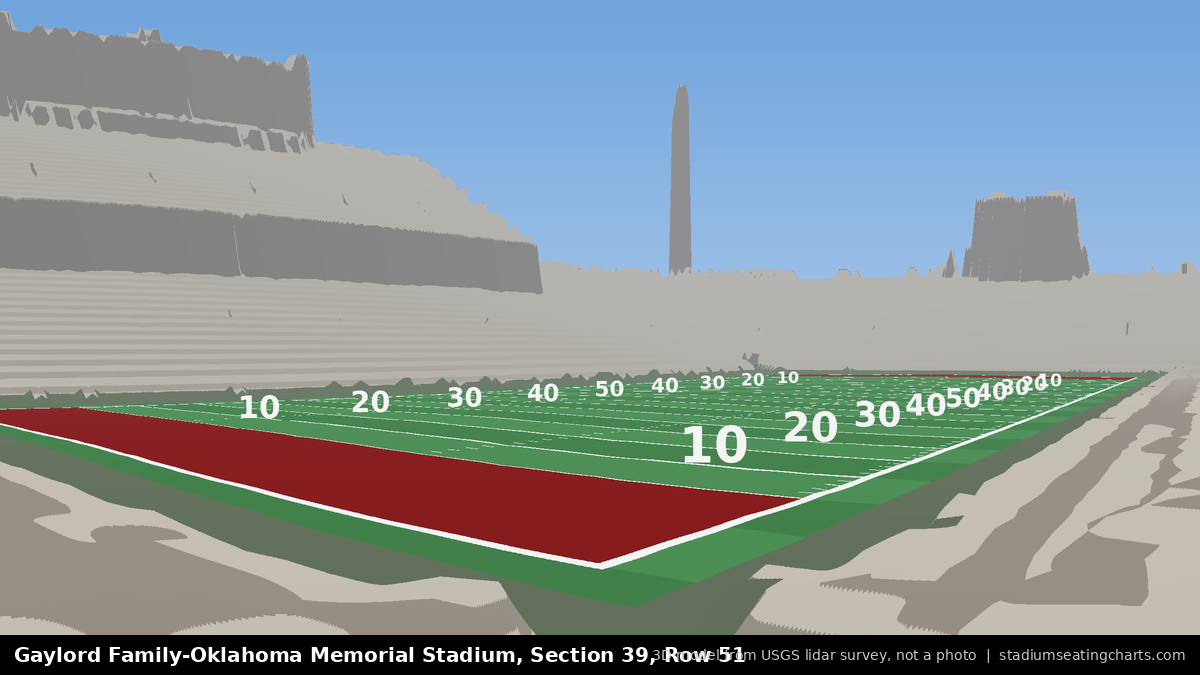 View from Oklahoma Memorial Stadium Section 39, Row 51, looking toward the field