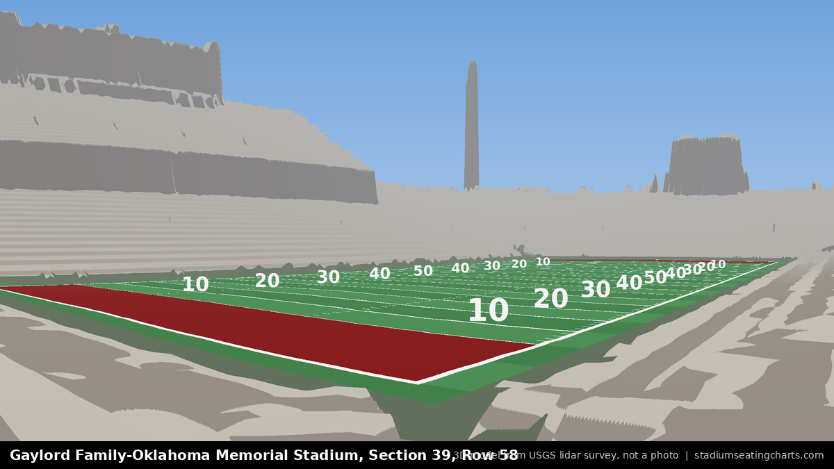 View from Oklahoma Memorial Stadium Section 39, Row 58, looking toward the field