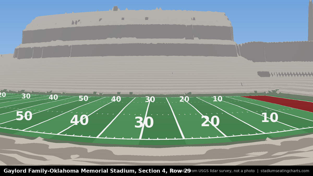 View from Oklahoma Memorial Stadium Section 4, Row 29, looking toward the field