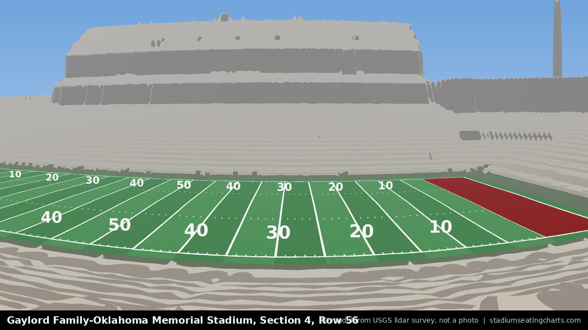 View from Oklahoma Memorial Stadium Section 4, Row 56, looking toward the field