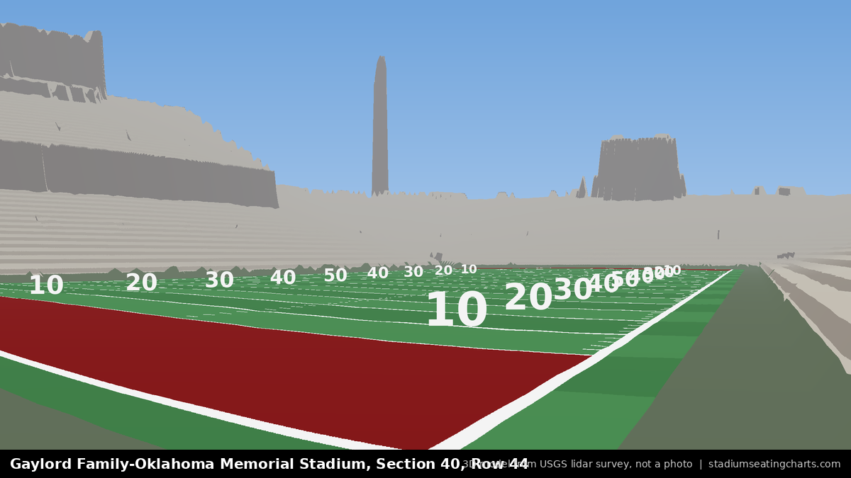 View from Oklahoma Memorial Stadium Section 40, Row 44, looking toward the field