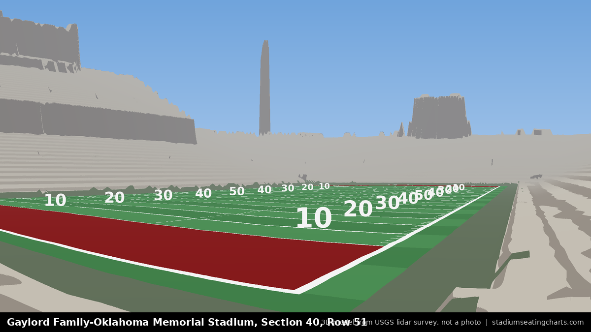 View from Oklahoma Memorial Stadium Section 40, Row 51, looking toward the field
