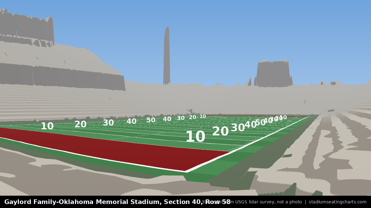 View from Oklahoma Memorial Stadium Section 40, Row 58, looking toward the field