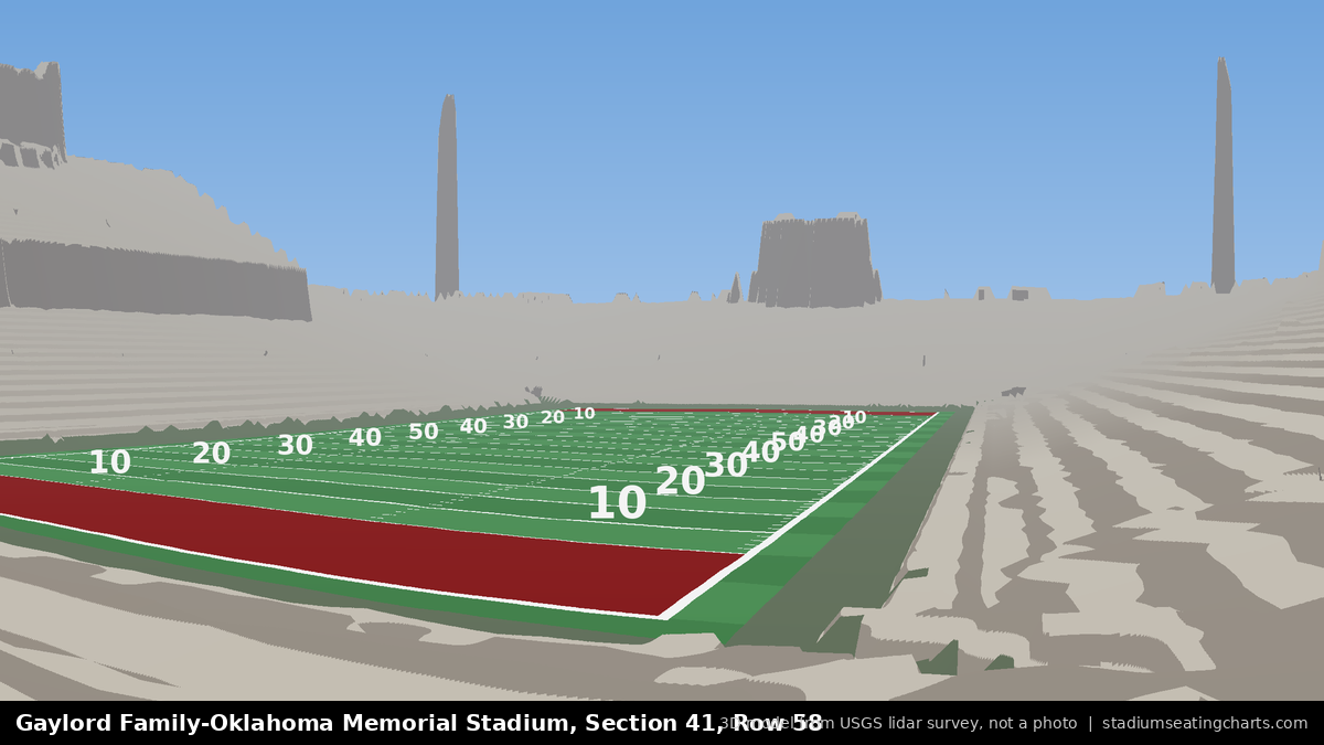 View from Oklahoma Memorial Stadium Section 41, Row 58, looking toward the field