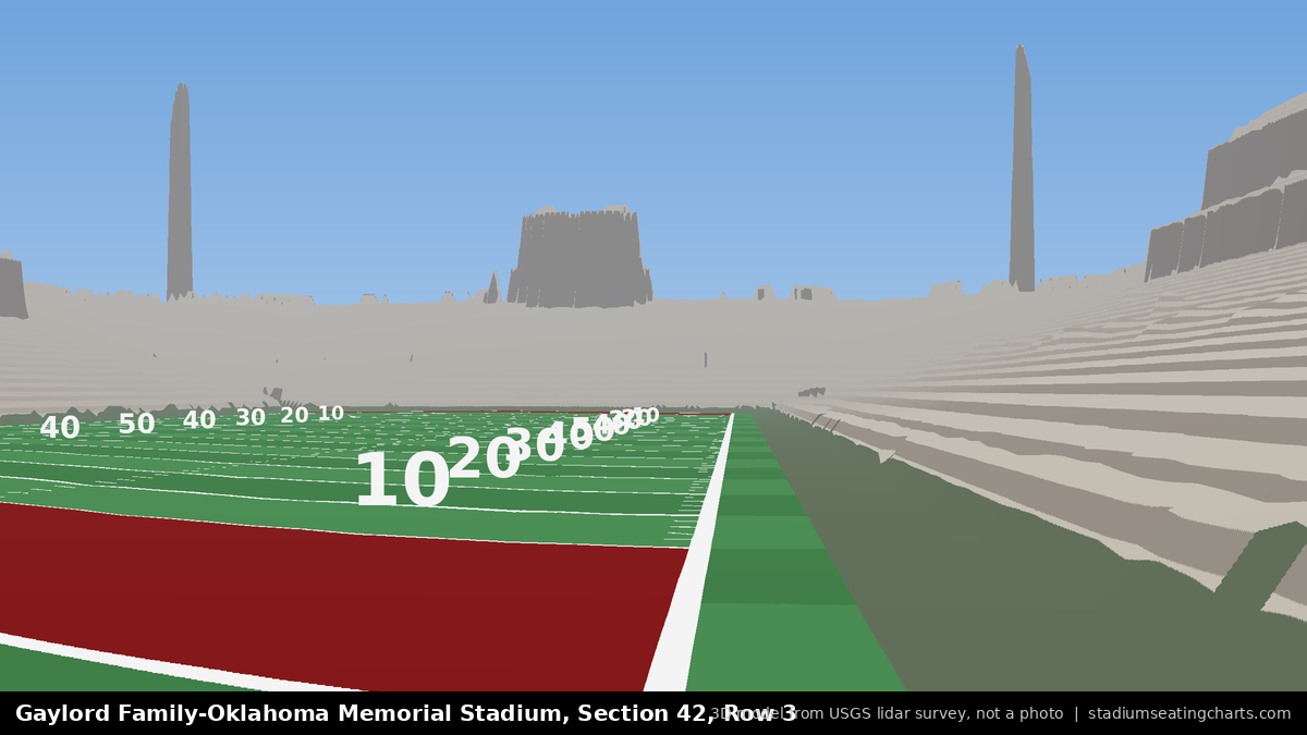 View from Oklahoma Memorial Stadium Section 42, Row 3, looking toward the field