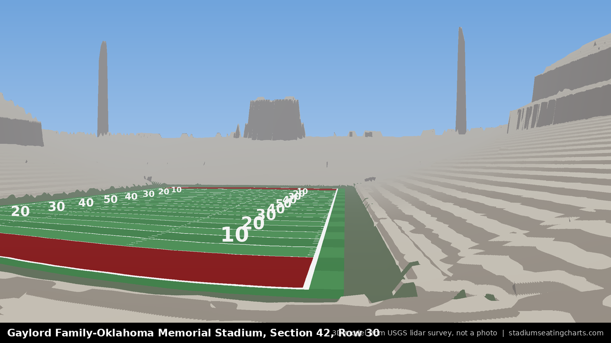 View from Oklahoma Memorial Stadium Section 42, Row 30, looking toward the field