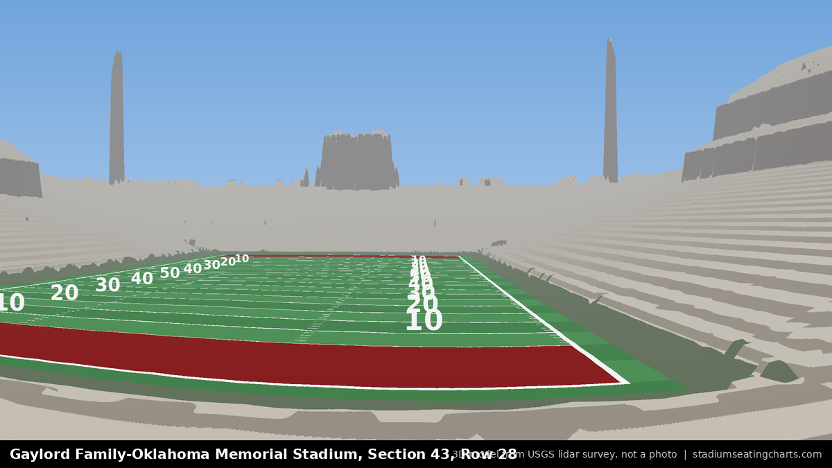 View from Oklahoma Memorial Stadium Section 43, Row 28, looking toward the field
