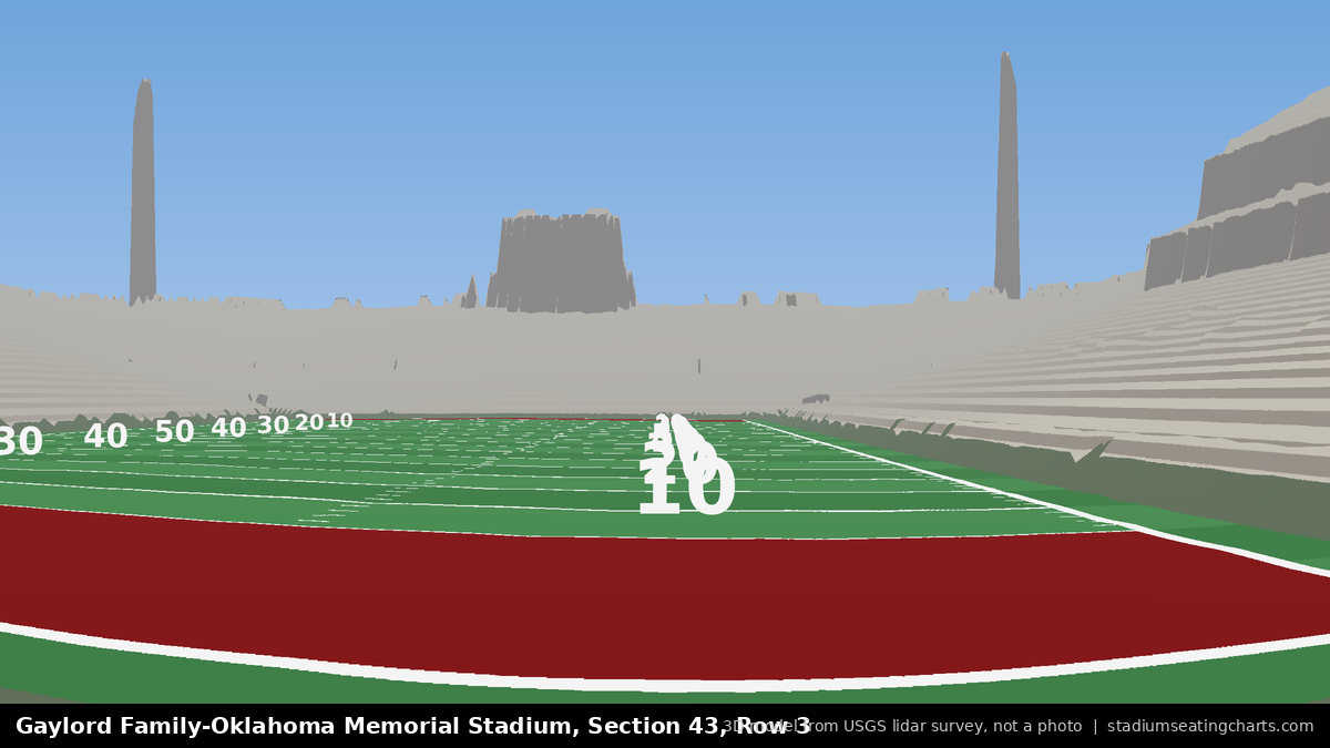 View from Oklahoma Memorial Stadium Section 43, Row 3, looking toward the field