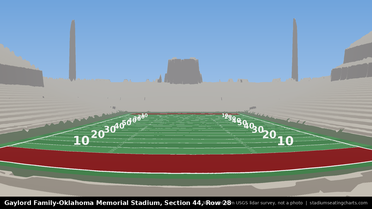 View from Oklahoma Memorial Stadium Section 44, Row 28, looking toward the field