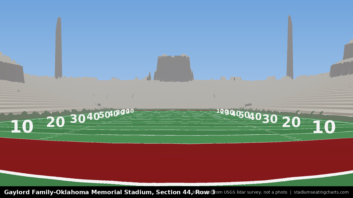 View from Oklahoma Memorial Stadium Section 44, Row 3, looking toward the field