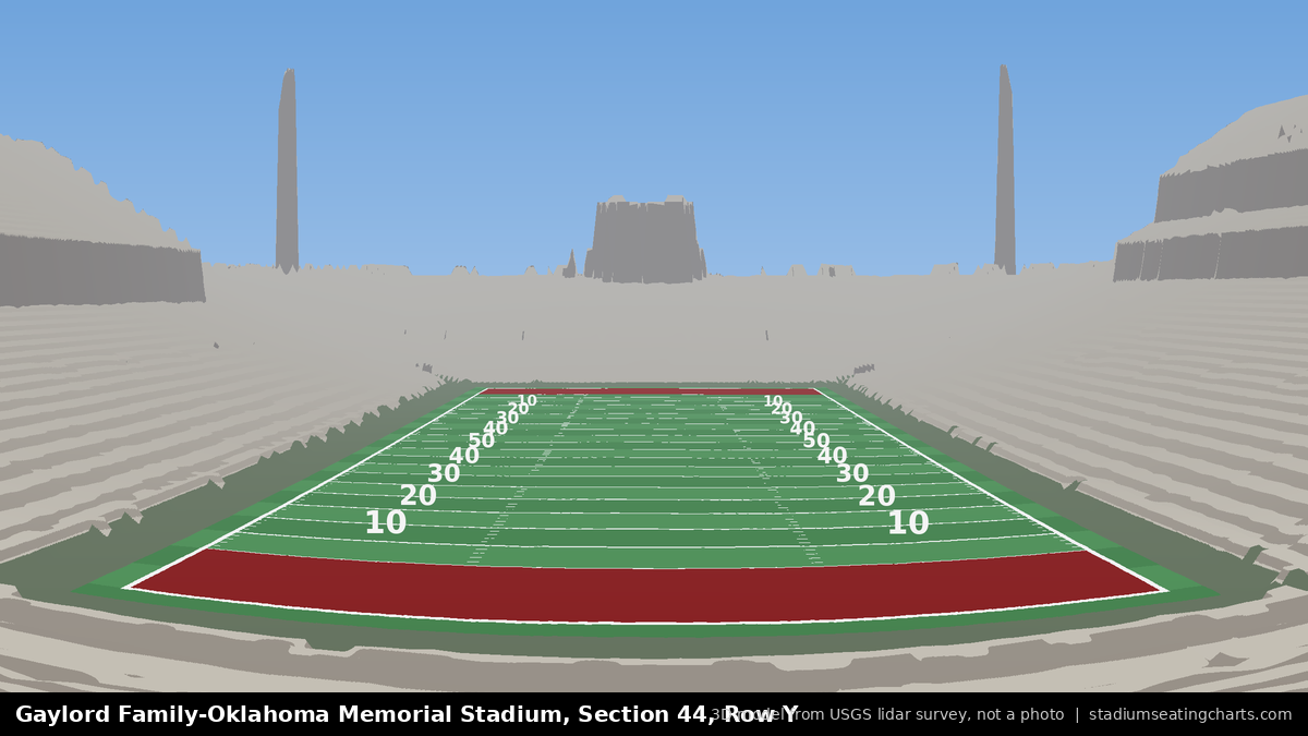 View from Oklahoma Memorial Stadium Section 44, Row Y, looking toward the field