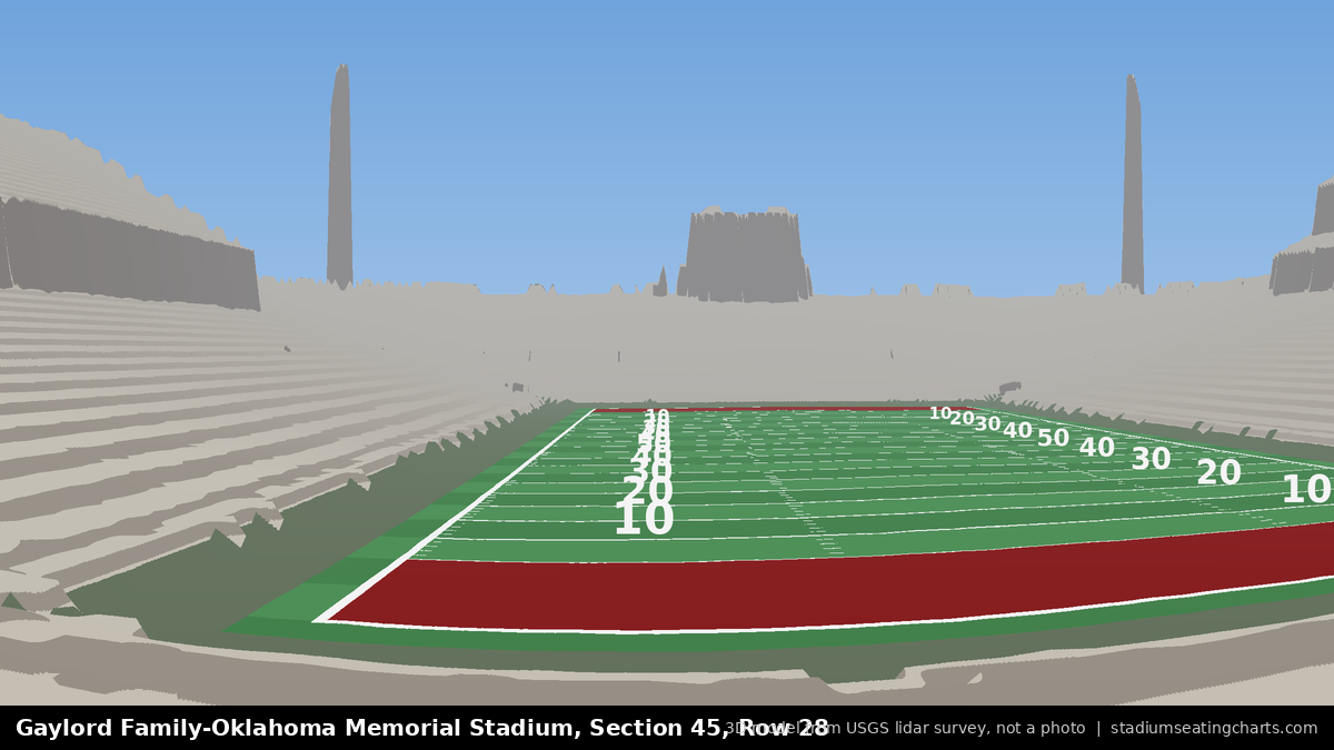 View from Oklahoma Memorial Stadium Section 45, Row 28, looking toward the field