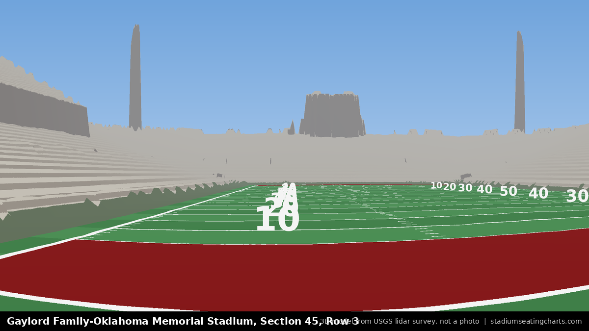 View from Oklahoma Memorial Stadium Section 45, Row 3, looking toward the field