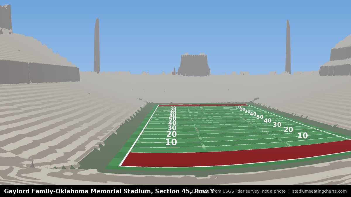 View from Oklahoma Memorial Stadium Section 45, Row Y, looking toward the field