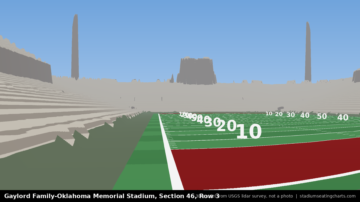 View from Oklahoma Memorial Stadium Section 46, Row 3, looking toward the field