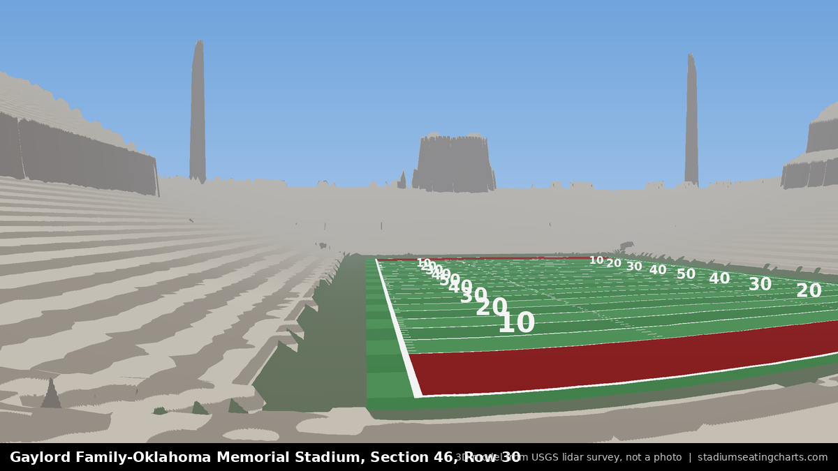 View from Oklahoma Memorial Stadium Section 46, Row 30, looking toward the field