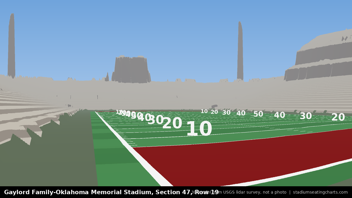 View from Oklahoma Memorial Stadium Section 47, Row 19, looking toward the field