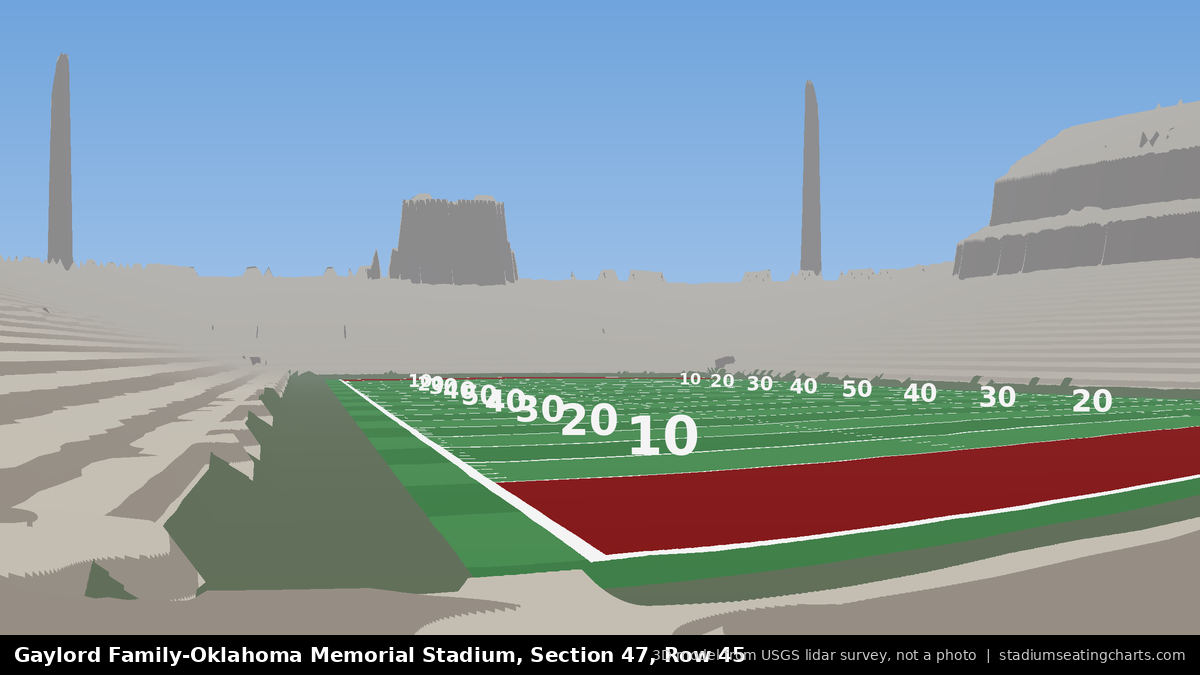 View from Oklahoma Memorial Stadium Section 47, Row 45, looking toward the field