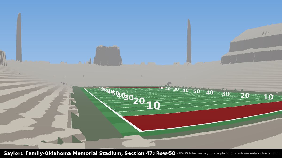 View from Oklahoma Memorial Stadium Section 47, Row 58, looking toward the field
